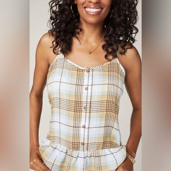 Charming Charlie Sleeveless Flowy Plaid Peplum Tank Top. Blouse. Small. - Picture 2 of 11